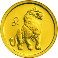 Золотая монета 25 рублей "Лев" серия: Знаки Зодиака, 3,11г., Au 999, 2002г.