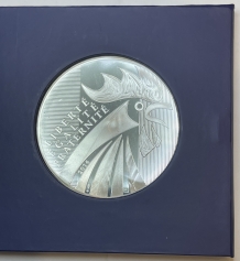 Серебряная монета 100 евро Петух, Франция, 2014 г.,общий вес 50 г., Ag 900